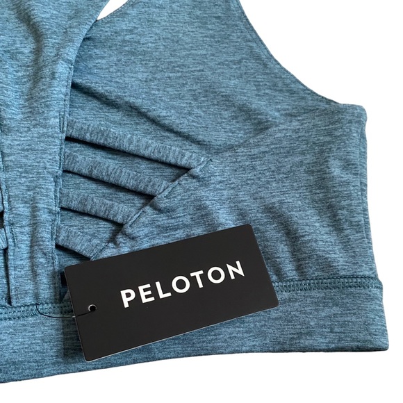 NEW Peloton Heathered Teal Blue Cutout Strappy Stretch Logo Sports Bra Size S - Picture 9 of 12